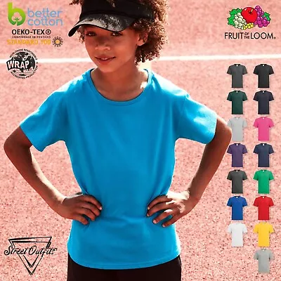 Buy Kids Cotton T-Shirt Boys Girls Children Sports PE Plain Top Fruit Of The Loom • 4.08£