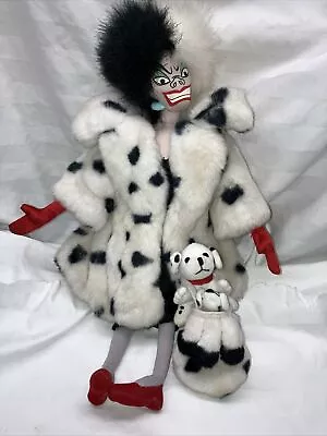 Buy Disney 101 Dalmations Cruella Deville W/Fur Coat Plush Doll With Puppies Purse • 22.18£