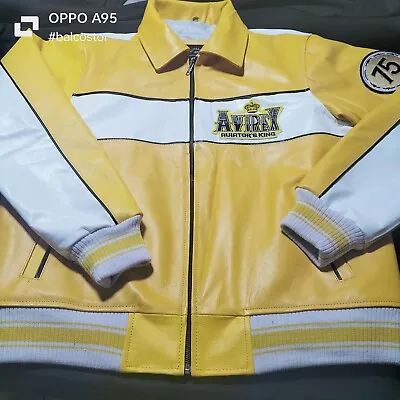 Buy Men's Avirex Real Yellow & White Bomber American Flight Jacket Leather Jacket • 135£