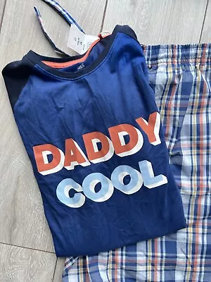 Buy M&S Men’s Short Pyjamas Set Blue Daddy Cool Slogan Check Shorts M • 17.99£