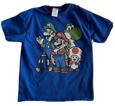 Buy Super Mario Boys Medium Short Sleeve Blue Shirt Luigi Toad Yoshi Nintendo • 7.10£