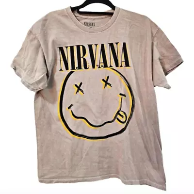 Buy NWOT Nirvana Women's Inverse Smiley Face T-Shirt Short Sleeve Tan Size Large • 26.13£