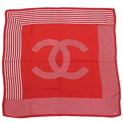 Buy Chanel Scarf Coco Mark Red White Silk 100 Women Fashion Brand Clothing • 188.37£