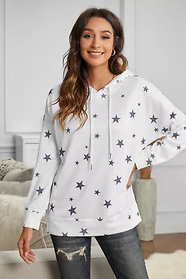 Buy  White Star Print Hoodie With Side Slits For Women • 42£