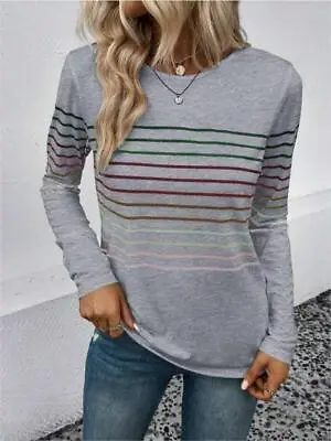 Buy Womens Crew Neck Long Sleeve Pullover T Shirt Casual Loose Ladies Blouse Tops UK • 9.99£
