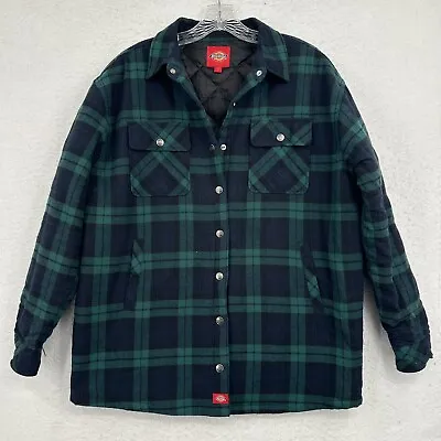 Buy Dickies Shacket Shirt Jacket Womens Small Green Blue Plaid Snap Up Quilt Lined • 18.73£