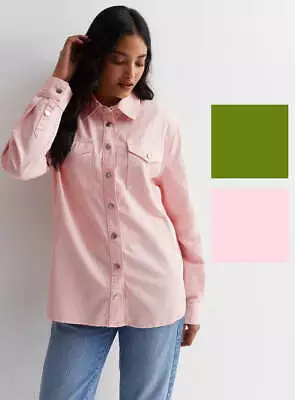 Buy Ladies Pure Cotton Denim Oversized Shirt In Pink & Khaki 6 8 10 12 14 16 18 • 11.86£