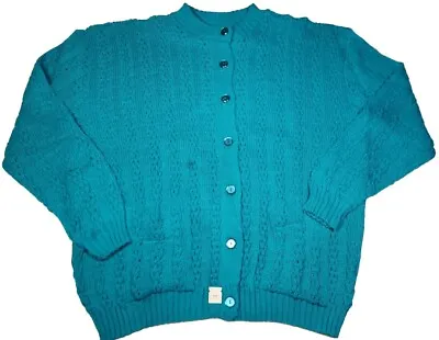 Buy Brunny Unisex Adult Sz 42 Teal Cardigan Knit Button Up Sweater W/Pockets Vtg New • 15.07£