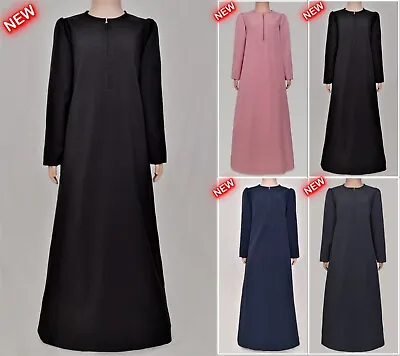 Buy Zip On The Front Girls Plain Abaya-  34 - 53  - 4 Colours - Ages 4 - 18 Years • 11.99£