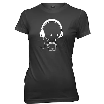 Buy Music Character With Headphones Womens Ladies Funny Slogan T-Shirt • 11.99£