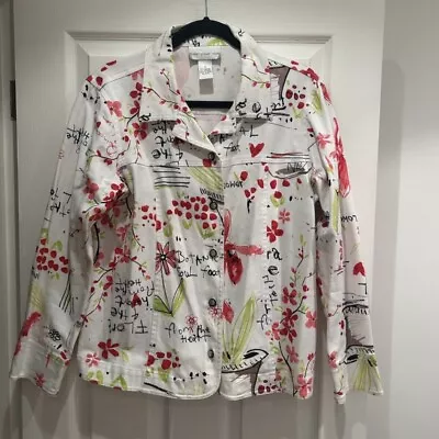 Buy Susan Graver White Floral Printed Denim Style Jacket In Size Small • 7£