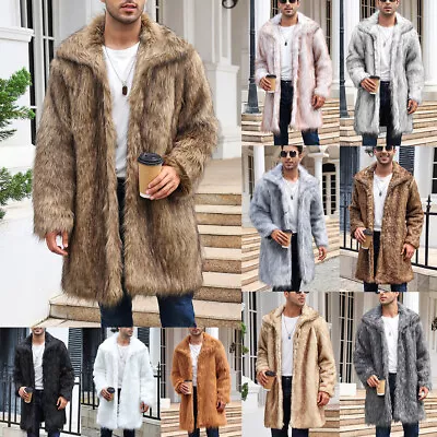 Buy Men's Luxury Faux Fur Coat Fluffy Thick Winter Coats Fuzzy Warm Long Jacket • 63.59£