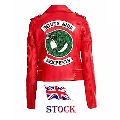 Buy Cheryl Blossom Real South Side Serpent Women Biker Red Faux Leather Wear Jacket • 50.11£