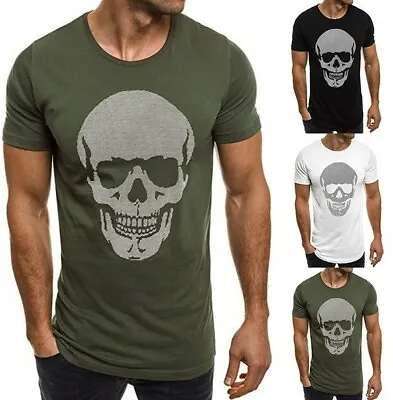 Buy Men T-shirt Skull Print Casual Round Neck T-shirt With Skull Print • 8.99£