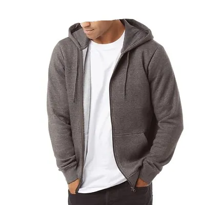 Buy Basic DARK GREY Mens Zip Hoodie Charcoal Zipped Sweatshirt With Hood • 9.99£
