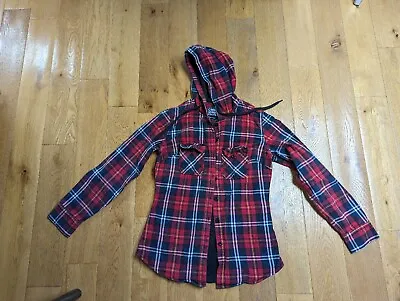 Buy CRIMINAL DAMAGE Fleece Red Black White Check Shirt Hoodies Lined Fitted, Size L • 25£