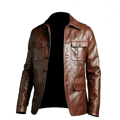Buy Blazer Coat Biker Brown Motorcycle Bomber Men's Vintage Top Real Leather Jacket • 29£