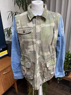 Buy River Island Camouflage Jacket With Blue Denim Sleeves Size 12 • 12.99£
