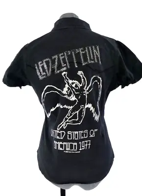 Buy Amplified Led Zeppelin Black Shirt 1977 Crystals Vintage Fitted Chalk Washed M • 15.99£