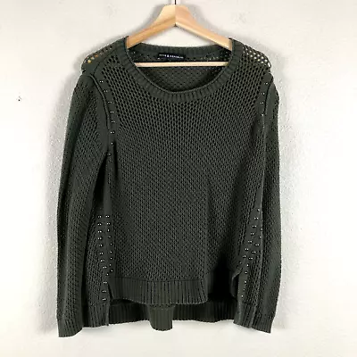 Buy Rock & Republic Sweater Womens X Large Green Open Knit Studs Biker Moto Trending • 18.06£