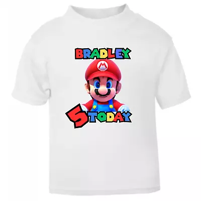 Buy Kids Personalised Birthday T-shirts - Mario, Made To Order • 9.99£