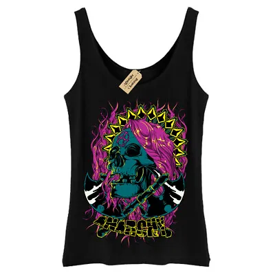 Buy Anarchy T-Shirt Axes Skull Biker Gothic Rock Punk Metal Skeleton Vest Womens • 11.95£