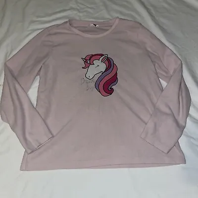 Buy Ladies Pink Unicorn Pictured Fleece Pyjama Top Size 12 - 14 • 1.49£