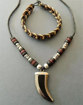 Buy Mens Necklace Tooth Shape Hematite Pendant Adjustable Length New Boys Jewellery • 12.99£