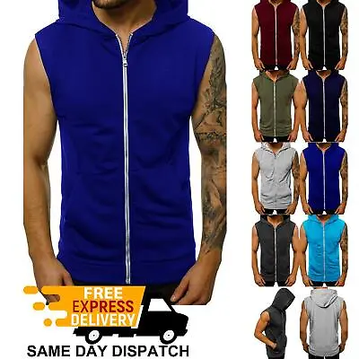 Buy Mens Sleeveless Hooded Hoodie Sweatshirt Gilet Jacket Casual Zipper Jumper Top • 8.99£