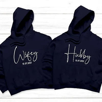 Buy Personalised Hubby Wifey Est. Date Hoodie Wedding Aniversary Honeymoon Gift Top • 17.49£