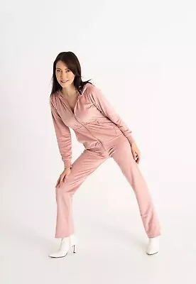 Buy Velour Hoodie And Tracksuit Bottom Set Couture Pink Full Zip Size Medium UK 12 • 99£