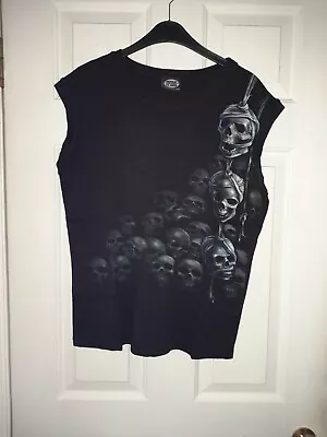 Buy Mens Spiral Sleeveless T-shirt. Black With Skull Pattern On Front & Back. Size L • 5£