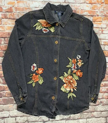 Buy Denim Flower Jean Jacket Womens S Small Black  • 4.01£