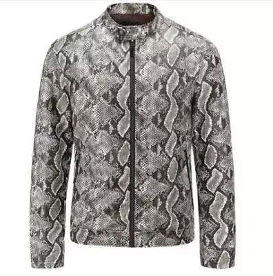 Buy Mens Slim PU Leather Snake Skin Jackets Biker Mock Neck Moto Zip Outwears Coats • 52.79£