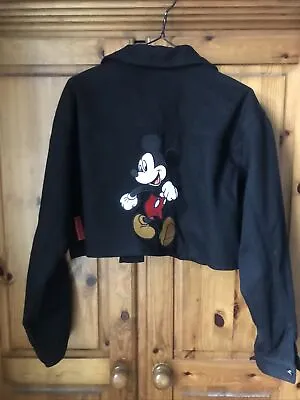 Buy Disney Mickey Mouse Black Crop Denim Jacket Pretty Little Thing  Size UK 10 • 14.99£