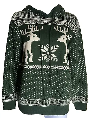 Buy Womens Christmas Holiday Sweater Hoodie Medium Med M Reindeer Green White Cozy • 12.27£
