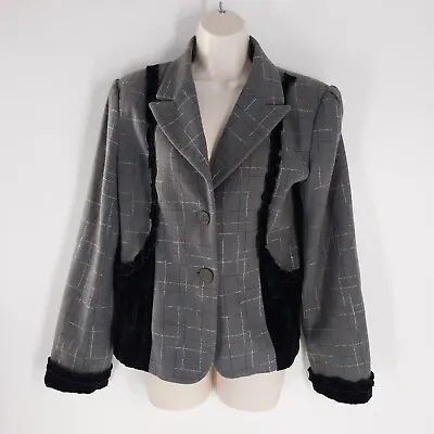 Buy  Coronets And Queens 14 / 16 Grey Checked Velvet Trim Wool Steampunk Jacket  • 29.99£