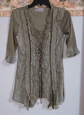 Buy Pretty Angel Small Green Steampunk Peasant Renaissance Stretch Lace Top • 23.67£