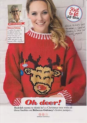 Buy Rudolph Reindeer Christmas Jumper Knitting Pattern~bust 28 -50 ~magazine Extract • 0.99£