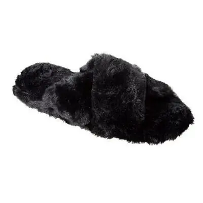 Buy Isotoner Ladies Faux Fur Black Open CrossSlide Slippers Memoryfoam Sturdy Sole  • 22.67£