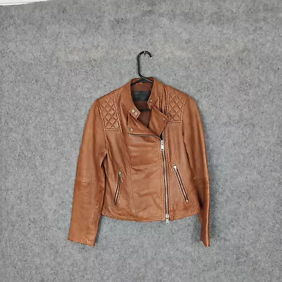 Buy Allsaints Jacket Womens UK 10 Brown Randall Biker Leather Moto Bomber Motorcycle • 149.99£