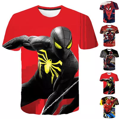Buy Kids Boys Spiderman Print Summer Short Sleeve T-Shirts Blouse Tee Tops Age 4-11 • 8.87£