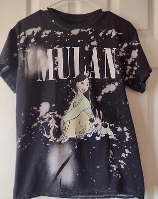 Buy Disney Mulan Short Sleeve T-shirt Black Size Medium Dip Bleach Dye • 4.74£