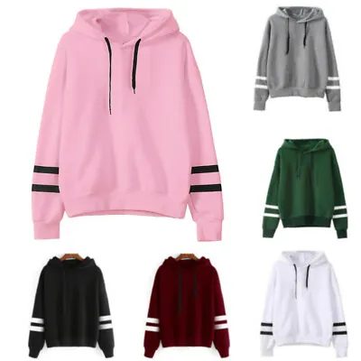 Buy Women Sweatshirt Long Sleeve Hoodies Ladies Loose Fit Solid Color Hooded Tops • 11.59£