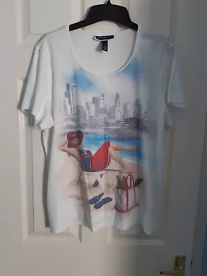 Buy Karen Scott White T Shirt  With Woman & Dog  Size  1x • 4£