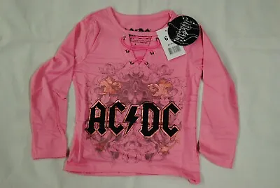 Buy Ac/dc Logo Lace Up Neck Long Sleeve Pink Girls Kids Youth T Shirt New Official  • 10.99£