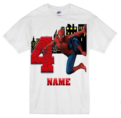 Buy Spiderman Theme Personalised Birthday T Shirts Any Name Any Age 100% Cotton • 8.99£
