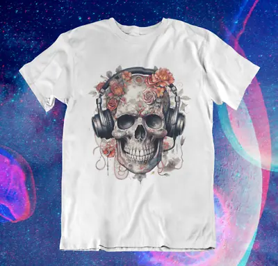 Buy Skull With Headphones T Shirt | Skeleton | Music | DJ | EDM | Rave | Unisex • 12.95£