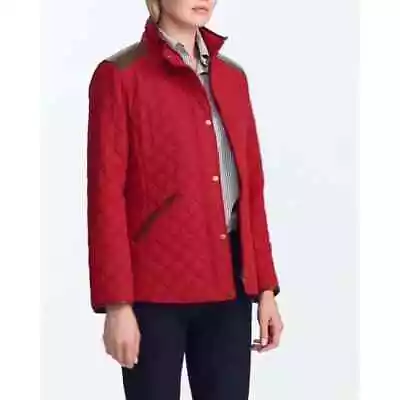Buy LAUREN RALPH LAUREN Faux-Leather-Trim Quilted Jacket Red Size Medium  • 62.67£