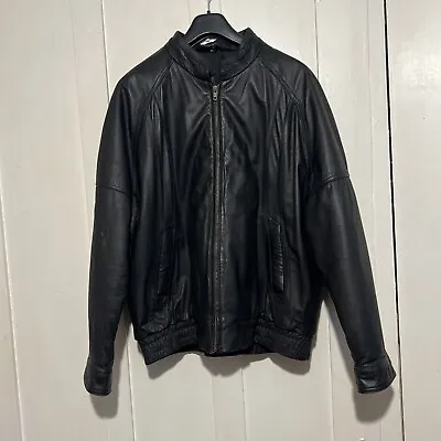 Buy Mens Casual Club Black Leather Bomber Biker Jacket Coat Size XL • 14.95£